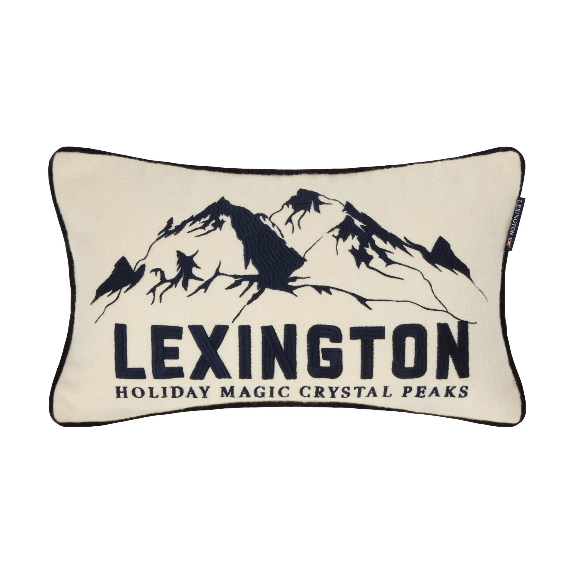 Mountains Logo 羊毛混纺 装饰抱枕, 白色-海军蓝，50x30cm Lexington
