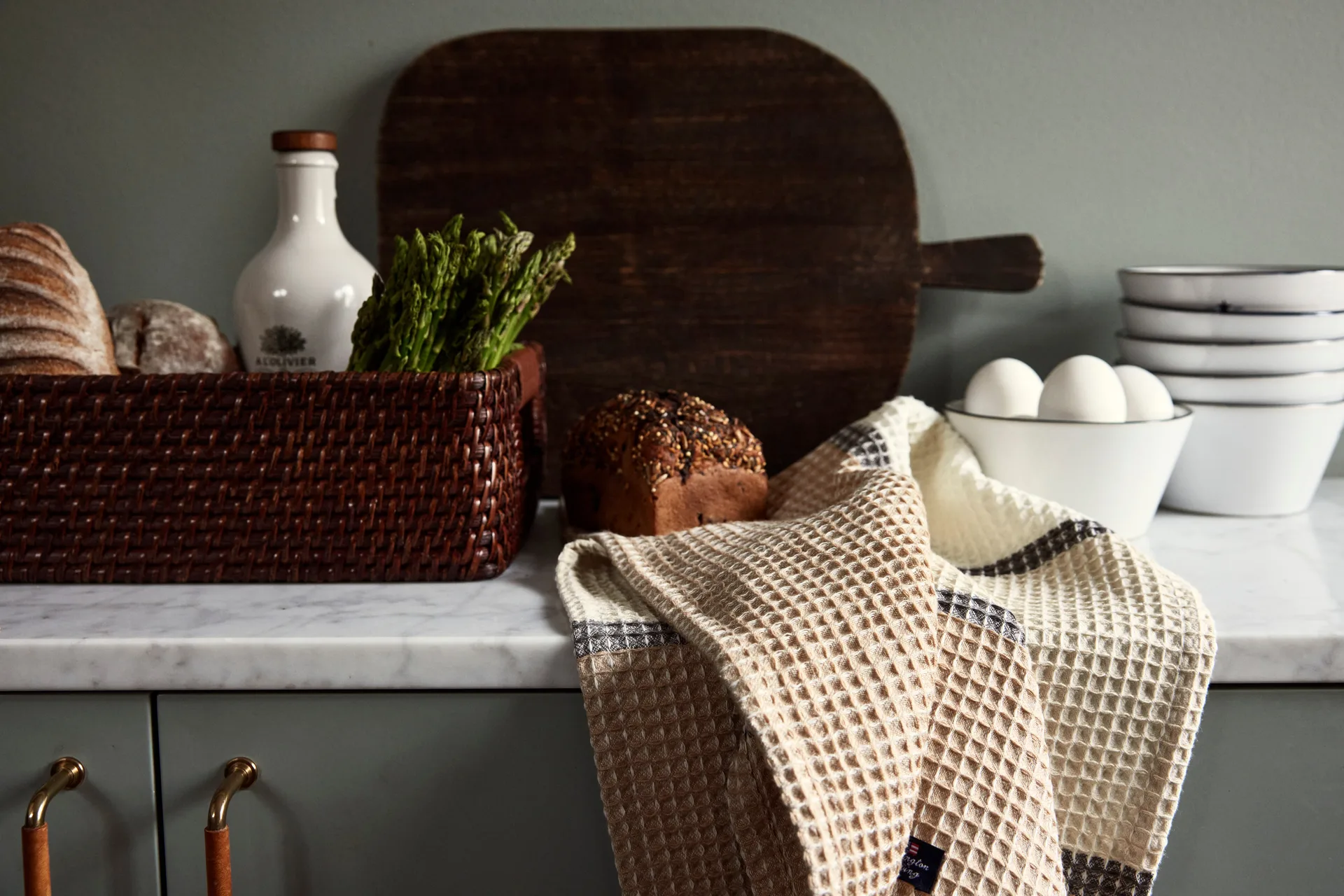 Organic Cotton Waffle 厨房巾 50x70 cm, 米色 Lexington