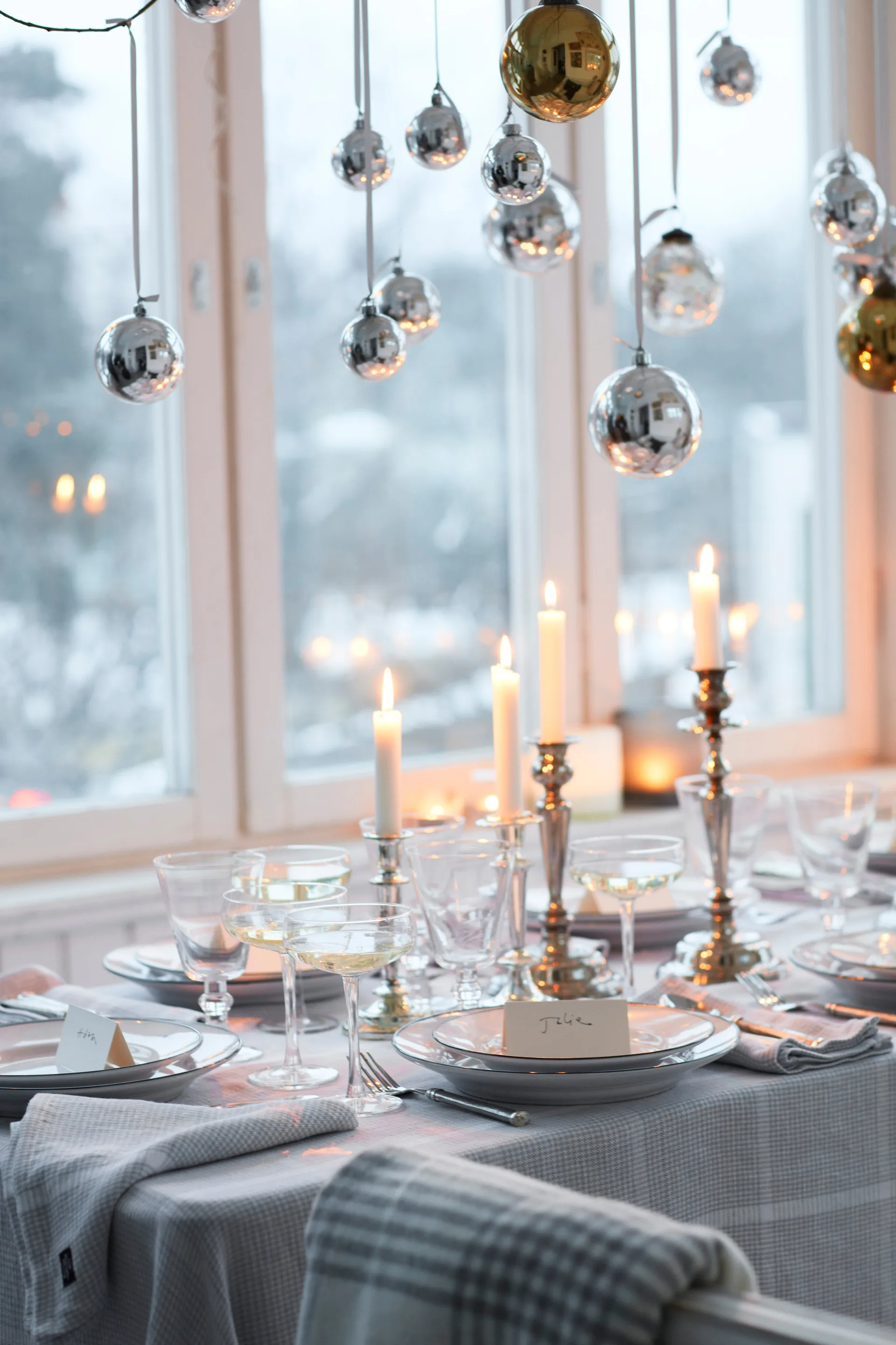 Pepita Check 棉麻 餐巾布 50x50 cm, 白色-浅绿色 Lexington