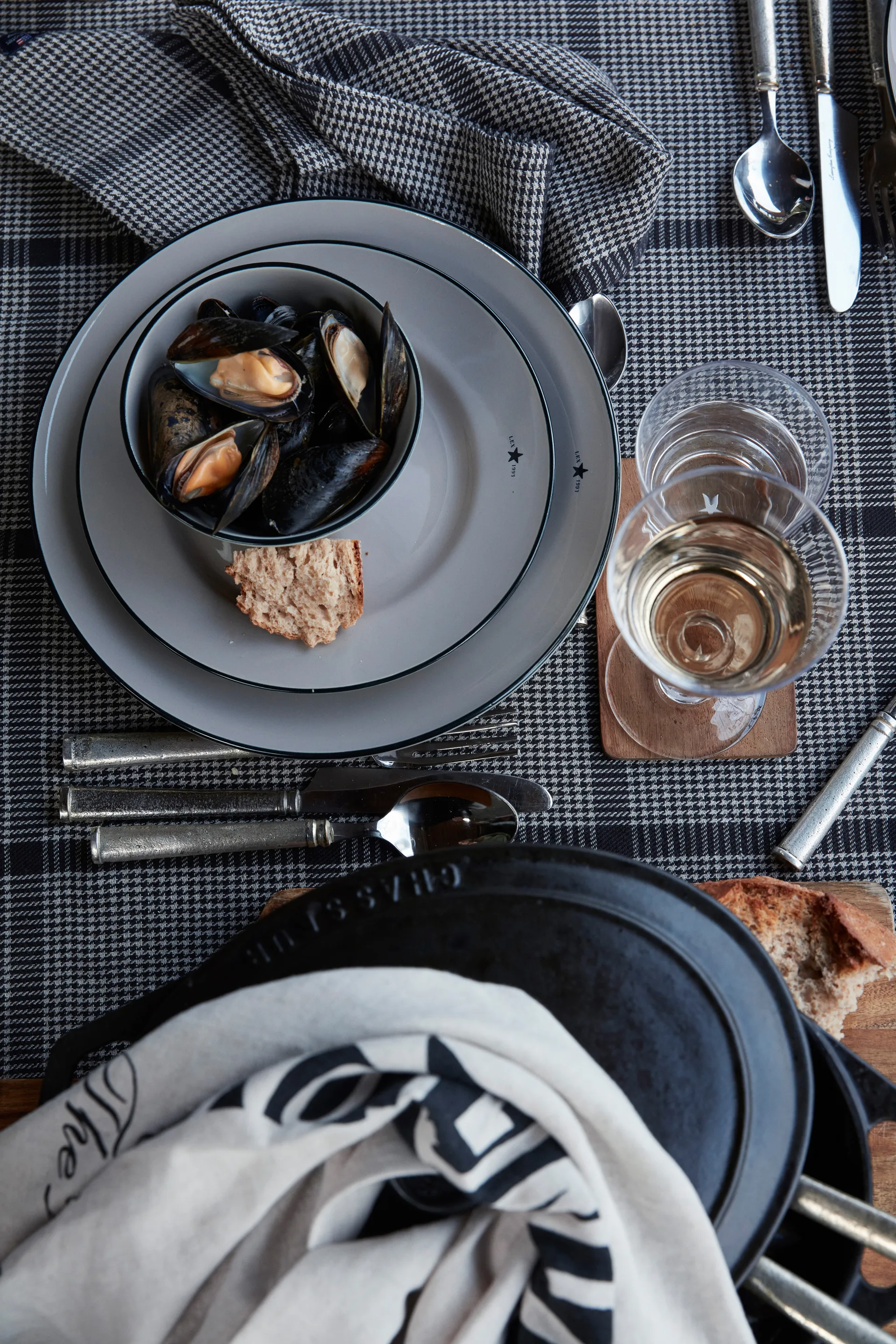 Pepita Check 棉麻 餐巾布 50x50 cm, Dark 灰色-米色 Lexington