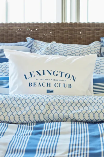 Printed Organic Cotton Poplin 枕头套 50x60 cm - Blue-white - Lexington