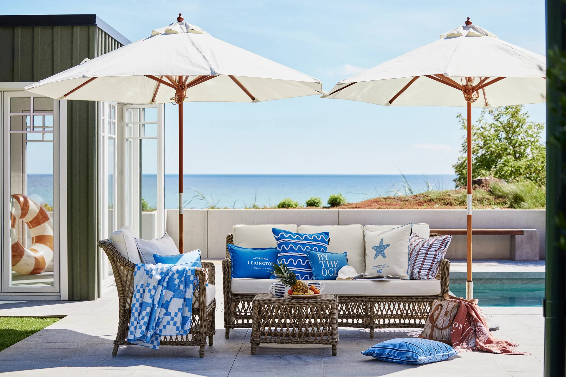 Rope Wave Cotton Canvas 靠枕套 50x50 cm, 蓝色 Lexington