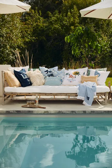 Seashell Cotton Canvase 枕头套 50x50 cm - 白色-蓝色 - Lexington