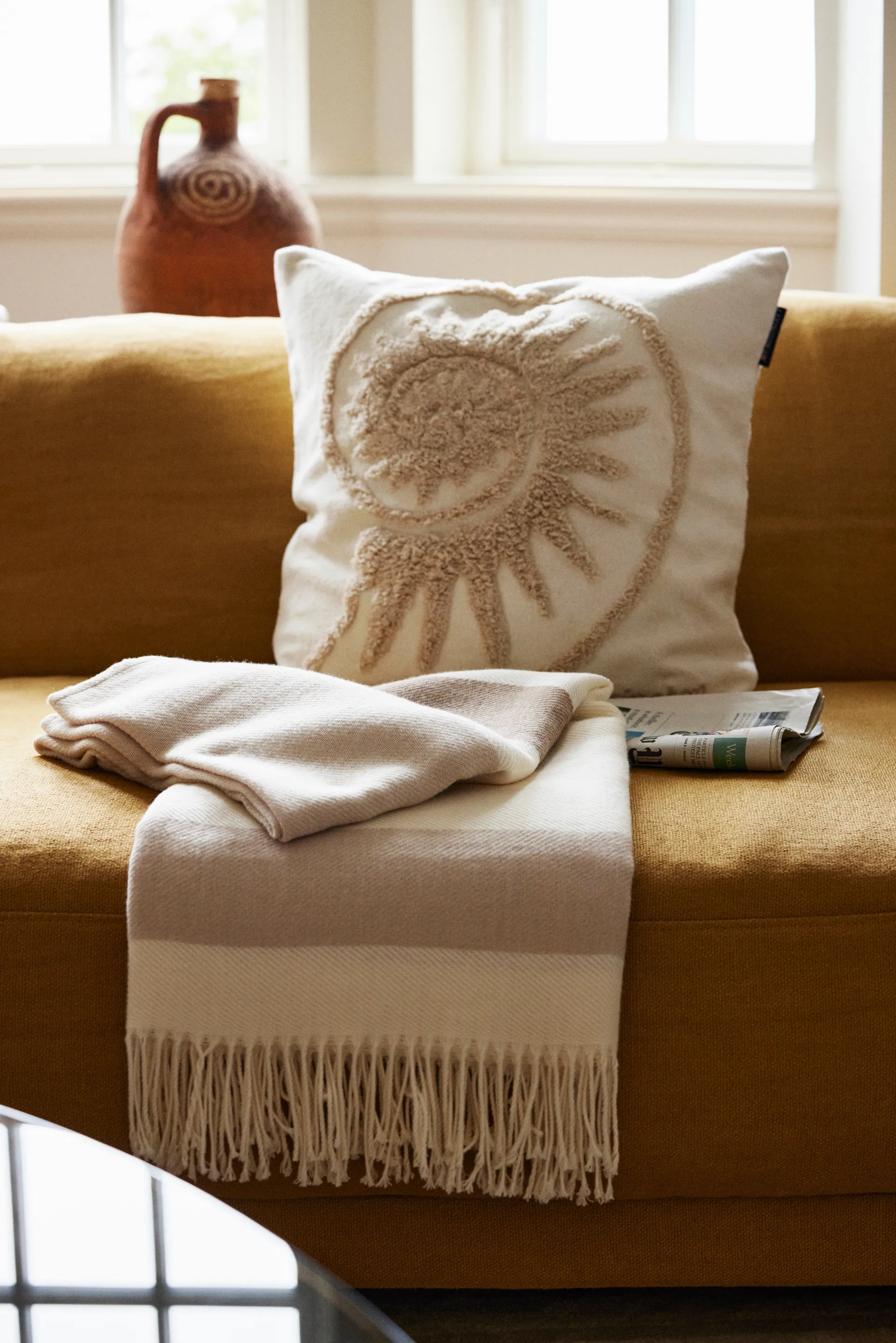 地毯 Shell Cotton Canvas 靠枕套 50x50 cm, 白色 Lexington