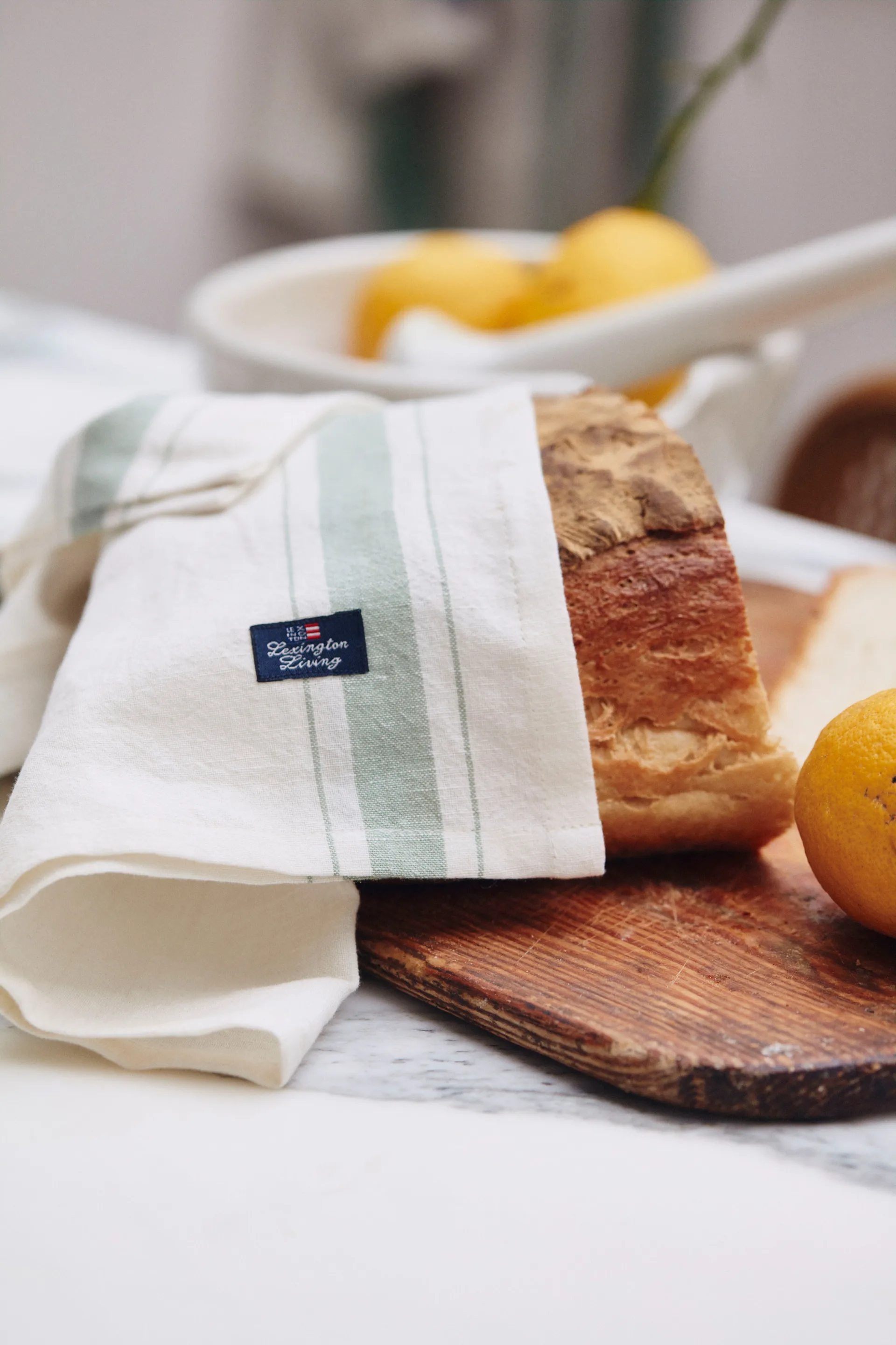 Side striped organic cotton napkin 50x50 cm, 白色-绿色 Lexington