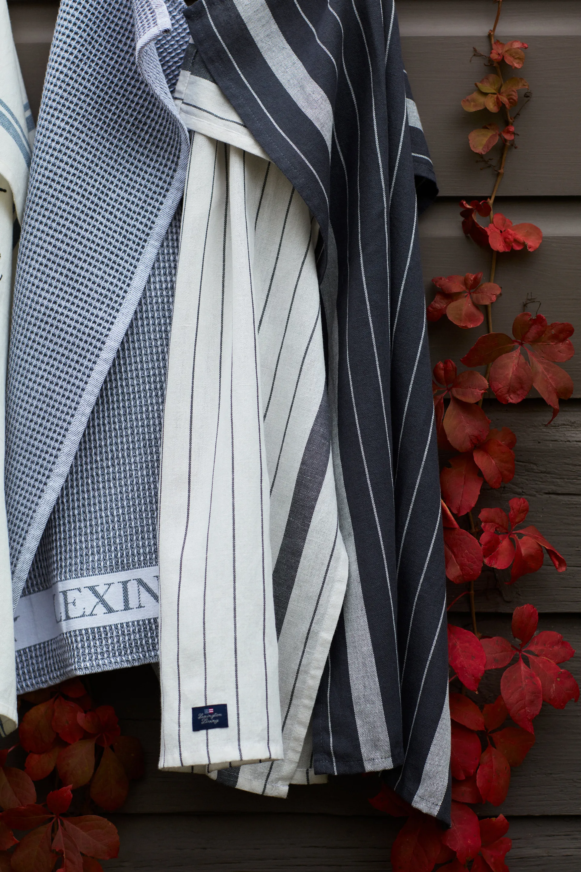 Striped Cotton Linen 厨房巾 50x70 cm, White Lexington