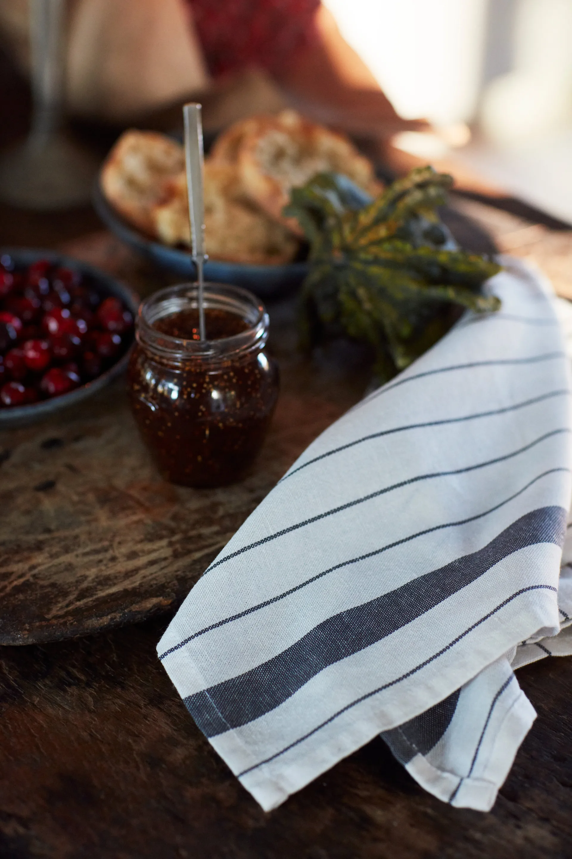 Striped Cotton Linen 厨房巾 50x70 cm, White Lexington