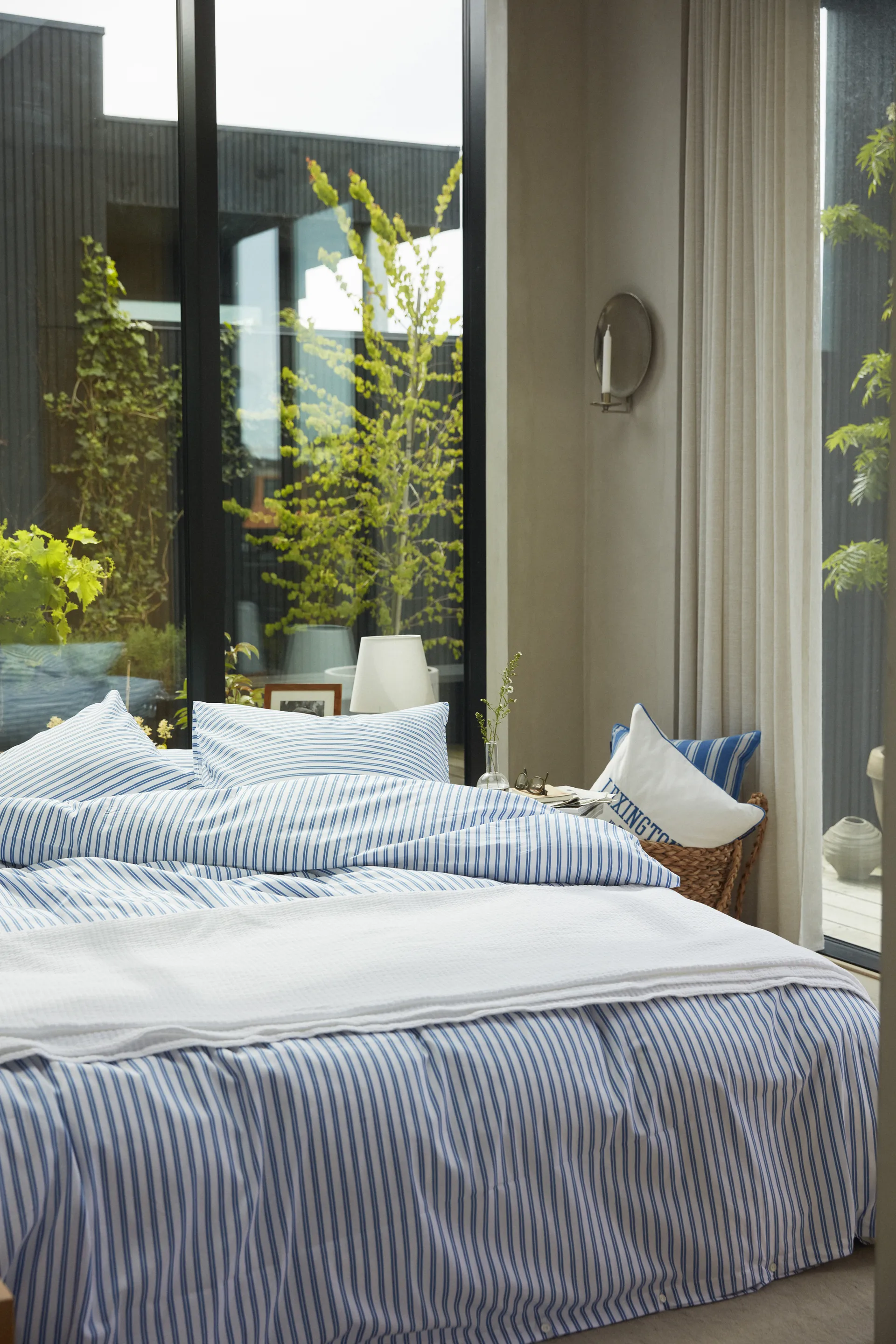 Striped cotton Poplin duvet cover 150x210 cm, 蓝色 Lexington