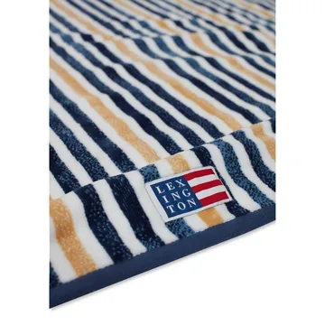 Striped Cotton Velour 浴巾 100x180 cm - 蓝色-白色-燕麦色 - Lexington