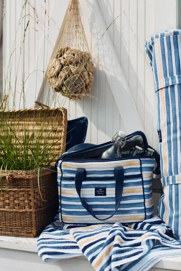 Striped Cotton Velour 浴巾 100x180 cm - 蓝色-白色-燕麦色 - Lexington
