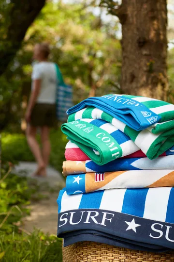 Striped Family beach 毛巾 200x180 cm - Blue-white - Lexington