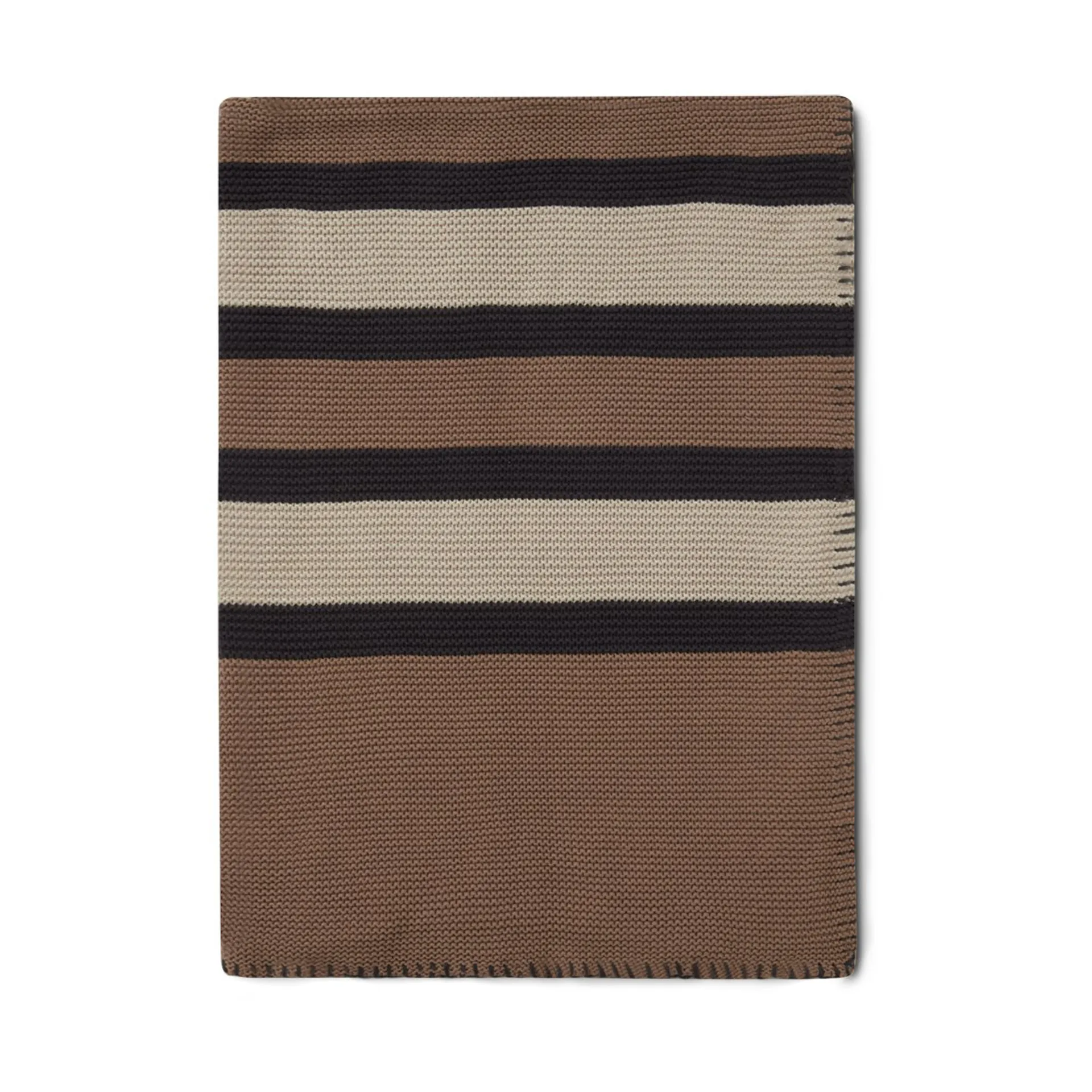 Striped Knitted 棉毯子 130x170 cm, Brown-beige-dark gray Lexington