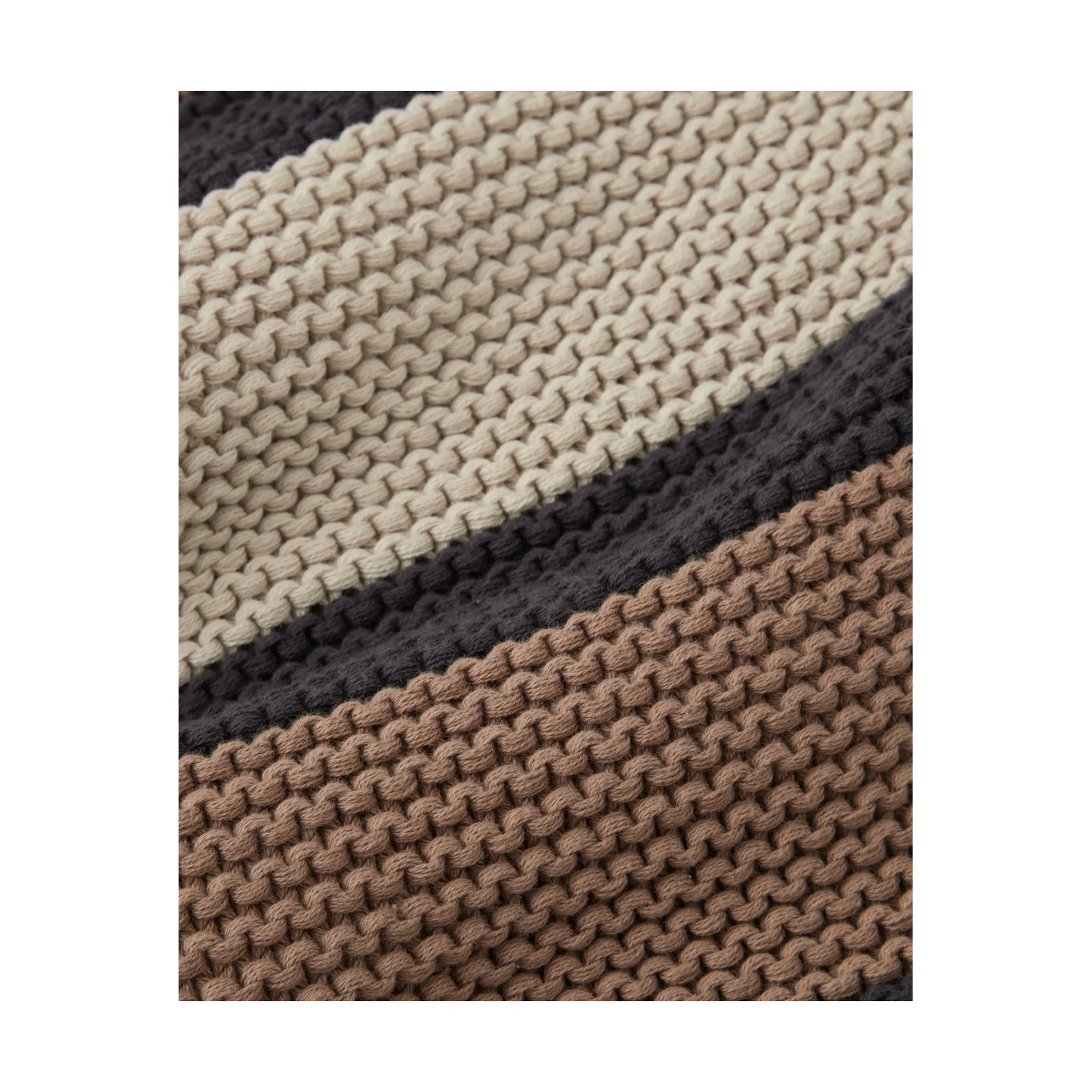Striped Knitted 棉毯子 130x170 cm, Brown-beige-dark gray Lexington