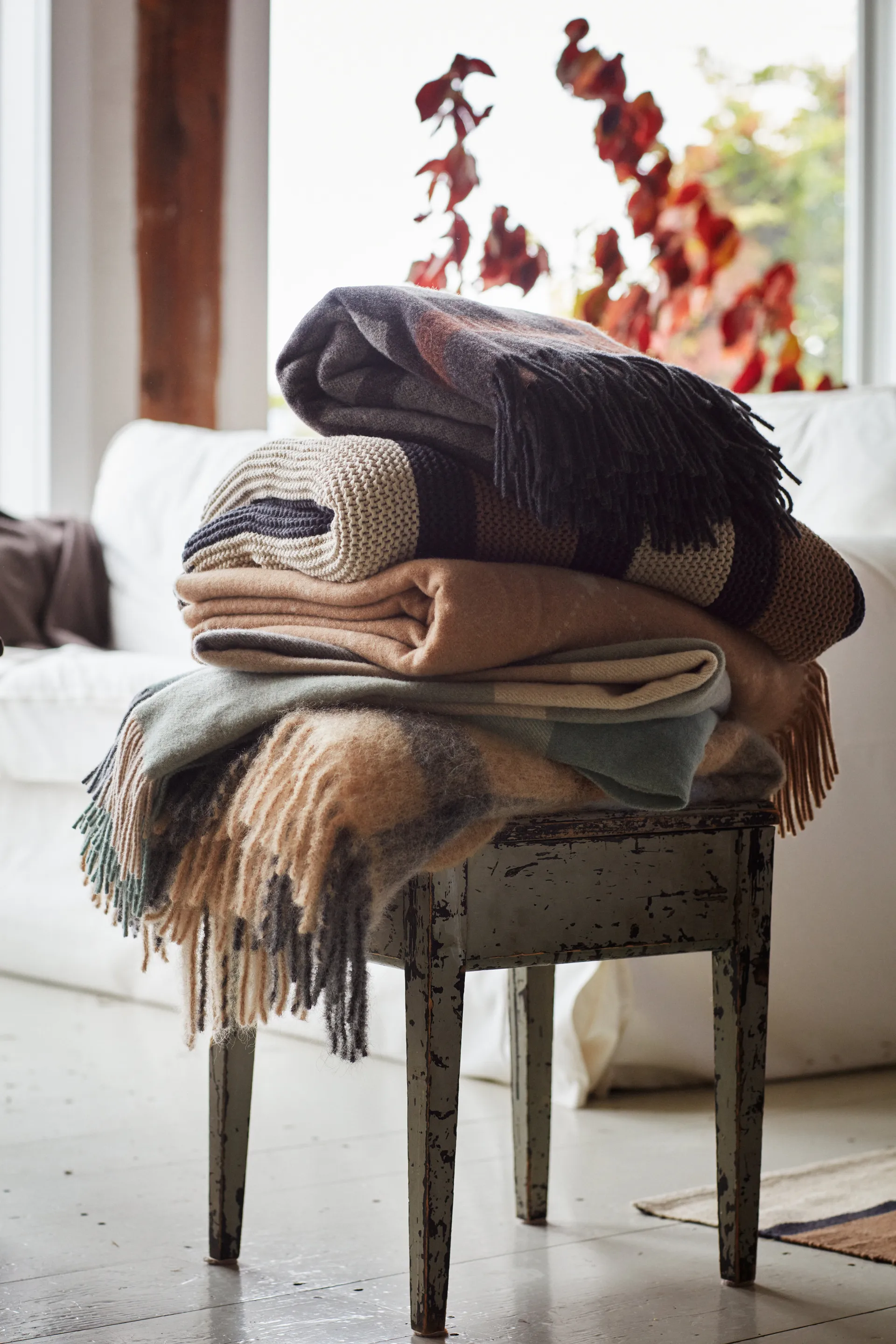 Striped Knitted 棉毯子 130x170 cm, Brown-beige-dark gray Lexington