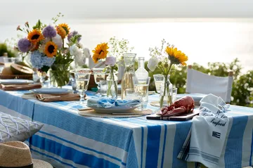 Striped Linen Cotton 桌布 150x250 cm - Blue-white - Lexington