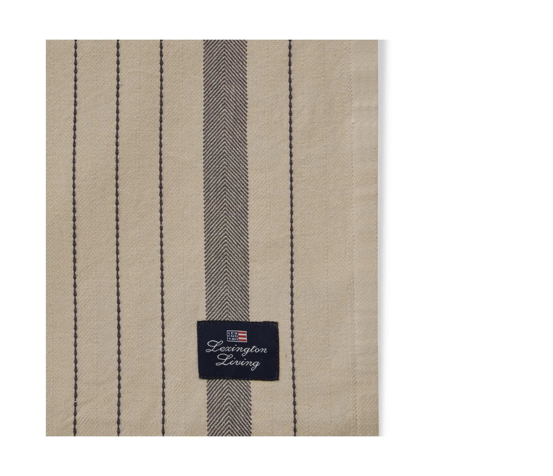 Striped Organic Cotton 桌布 150x350 cm, Beige-dark grey Lexington