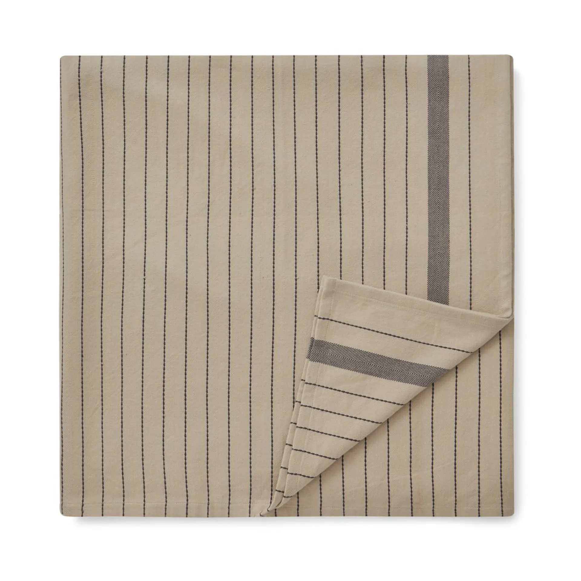 Striped Organic Cotton 桌布 150x350 cm, Beige-dark grey Lexington