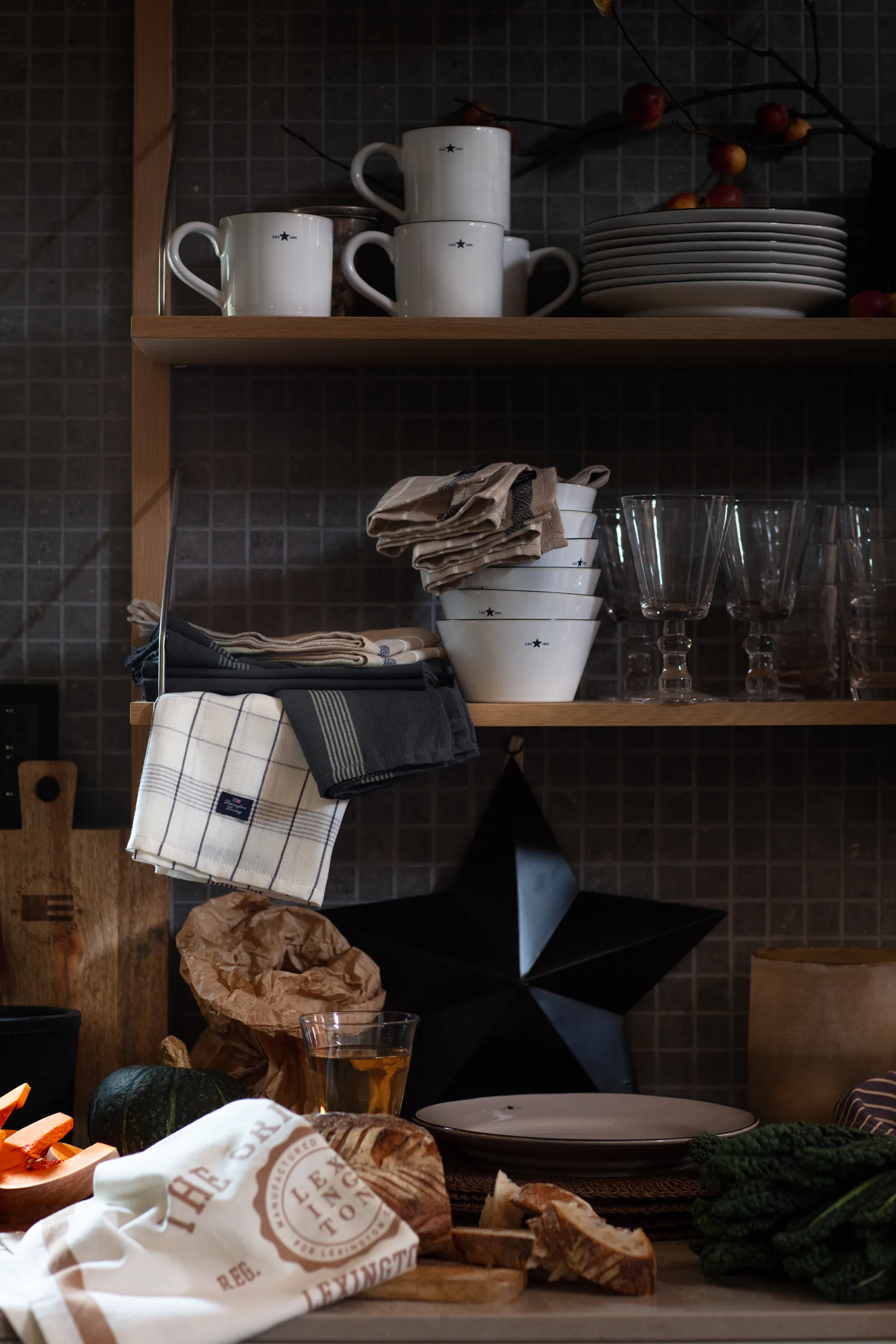 The Original Cotton Twill 厨房巾  50x70 cm, Off 白色-棕色 Lexington