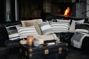 Vertical Striped Cotton 枕头套 50x50 cm - 米色-灰色 - Lexington