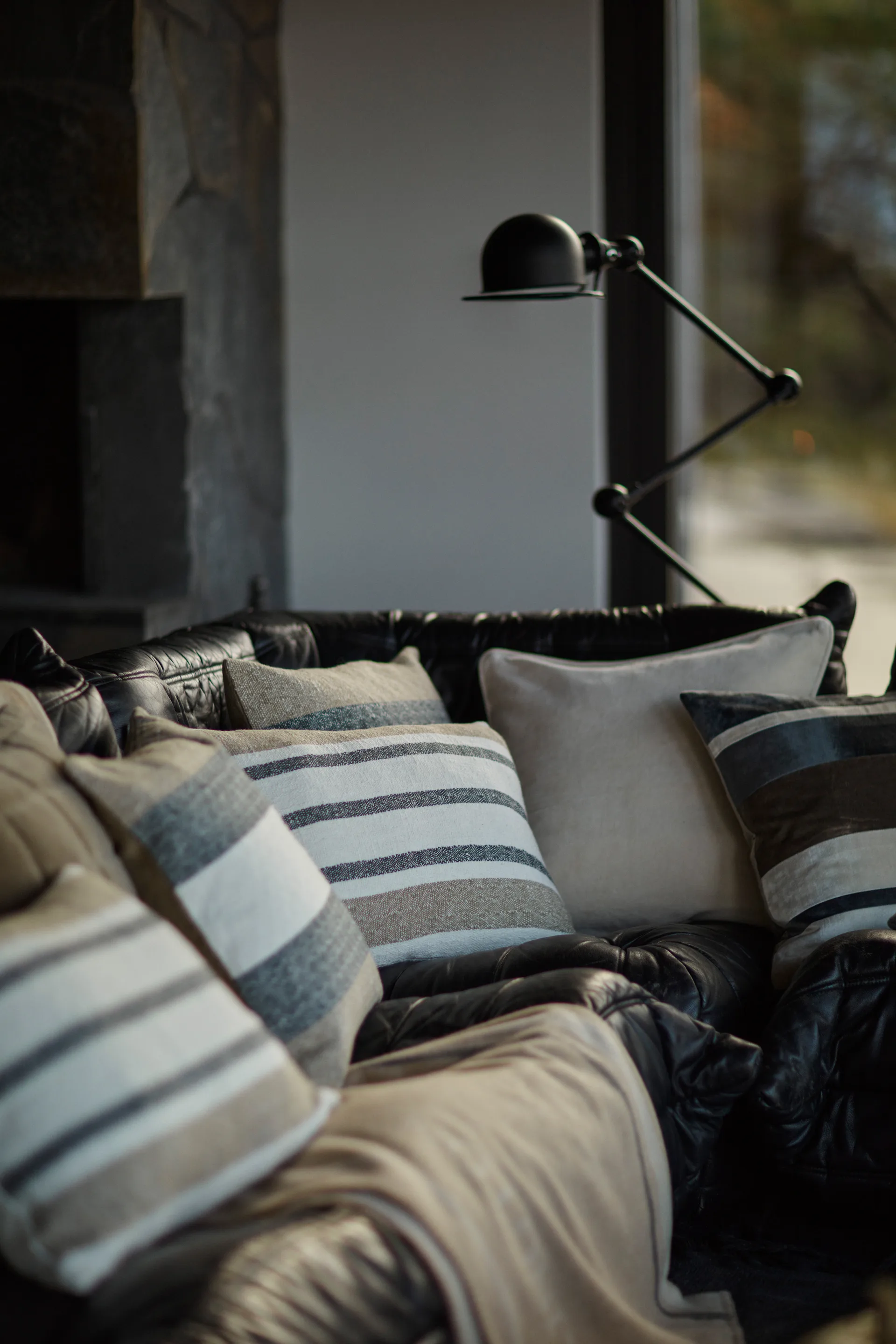 Vertical Striped Cotton 枕头套 50x50 cm, 米色-灰色 Lexington