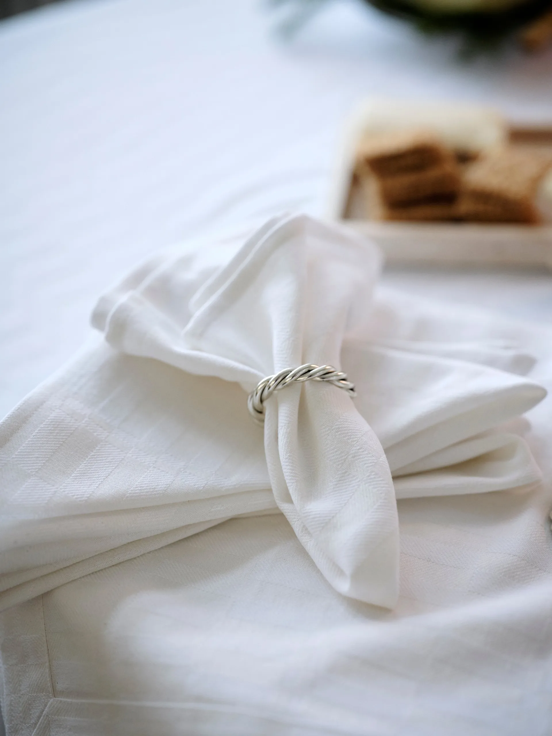 White jacquard cotton 桌布 150x250 cm, 白色 Lexington