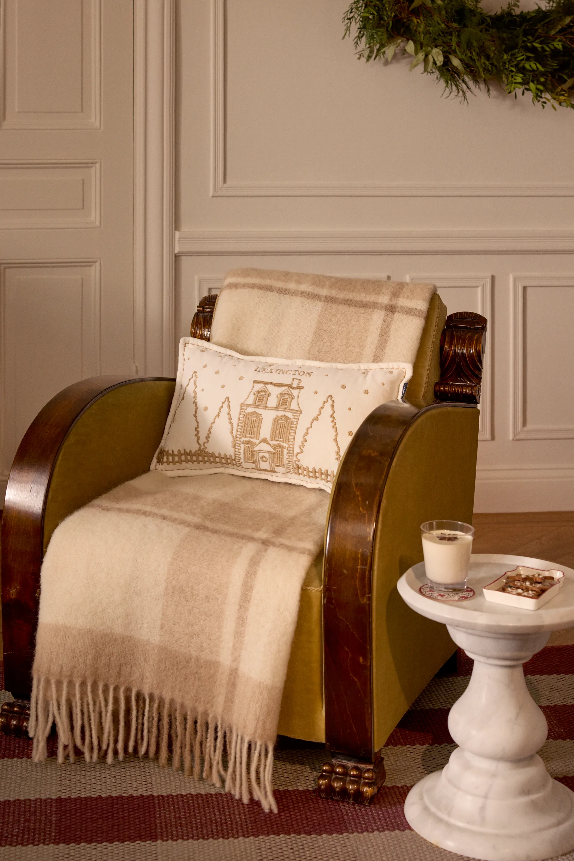 Winter House organic velvet cotton 靠枕|靠垫 30x50 cm, 白色-浅米色 Lexington