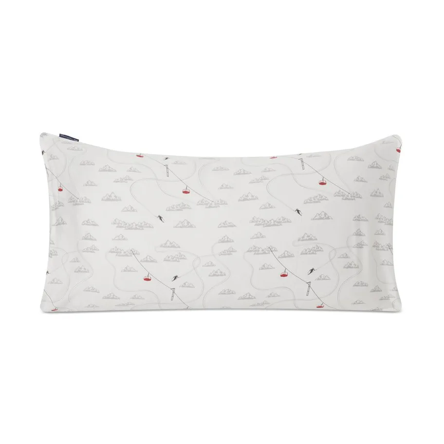 Winter Printed Cotton Sateen 枕头套 50x90 cm, 白色-灰色-红色 Lexington