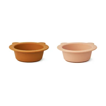 牡丹图案带吸盘碗Ø16cm2件 - 芥末黄_托斯卡纳玫瑰色混色 - Liewood