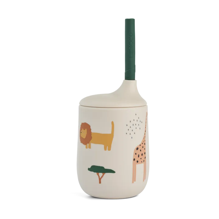 Ellis printed sippy 杯子含吸管 230ml - Safari sandy mix - Liewood