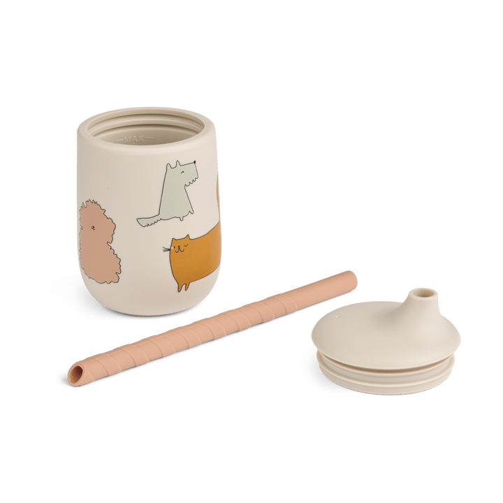 Ellis printed sippy 杯子 with 吸管 23 cl, 小猫和小狗-沙色 Liewood