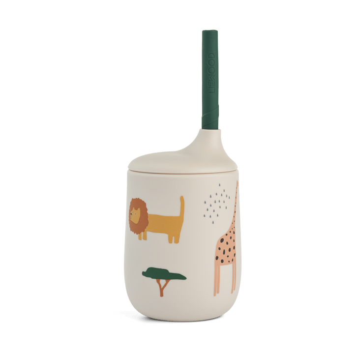 Ellis printed sippy 杯子 with 吸管 23 cl - Safari sandy mix - Liewood