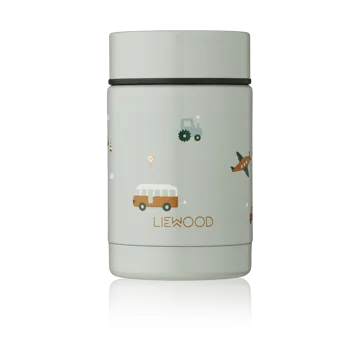 Nadja食物保温瓶 0.25升 - 交通工具主题_鸽子蓝混色 - Liewood