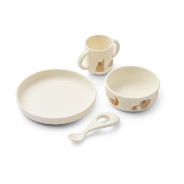 Vivi印花餐具套装 4件 - 大象图案_奶油色 - Liewood