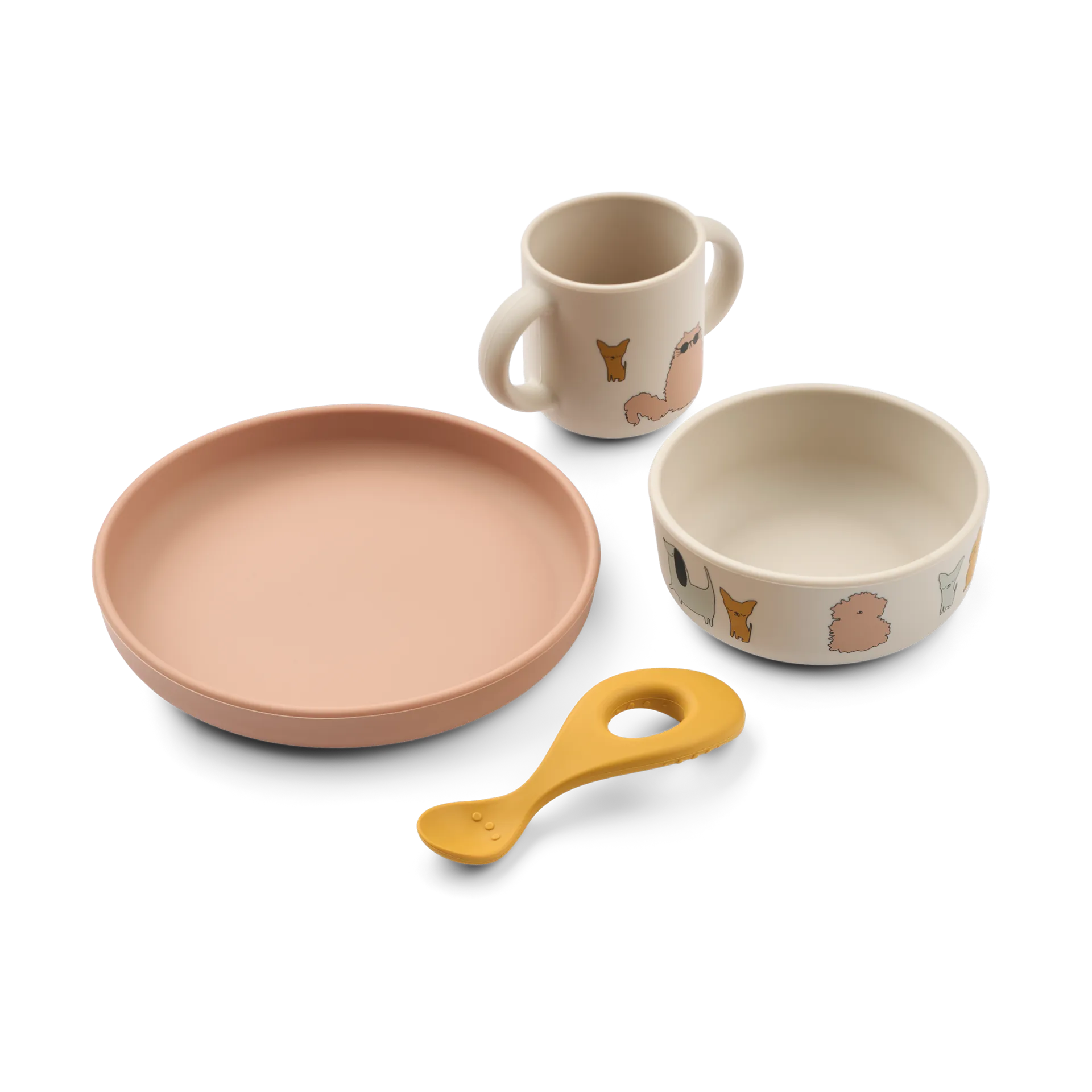 Vivi printed dinnerware 套装 4件., 小猫和小狗-沙色 Liewood