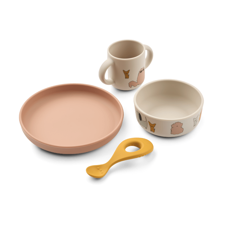 Vivi printed dinnerware 套装 4件. - 小猫和小狗-沙色 - Liewood