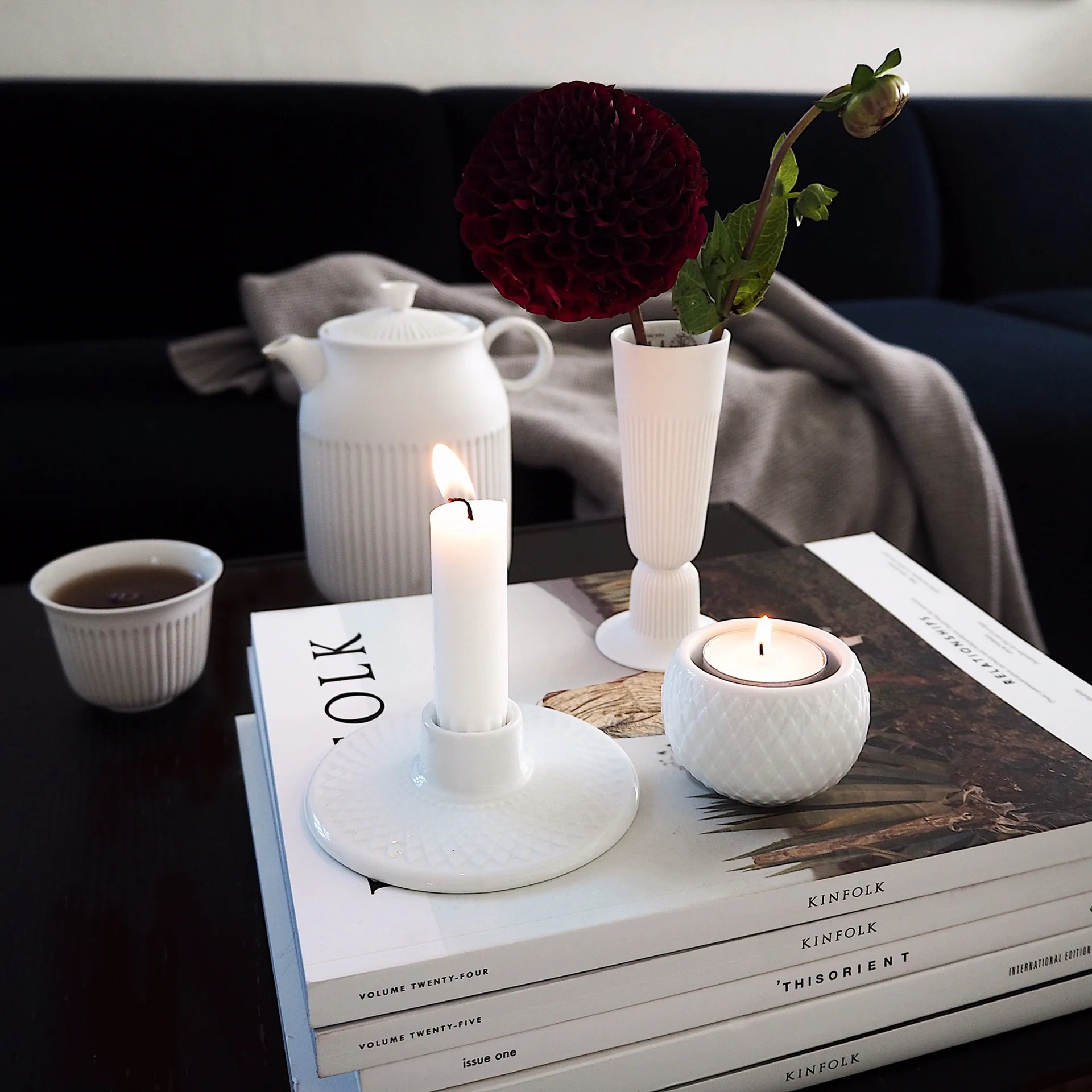 Rhombe 烛台 3 cm, White Lyngby Porcelæn