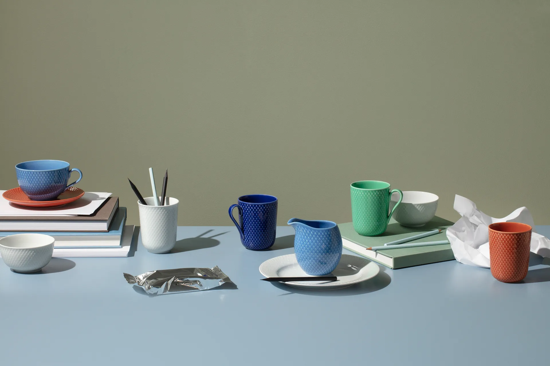 Rhombe 带柄马克杯330ml, 蓝色 Lyngby Porcelæn