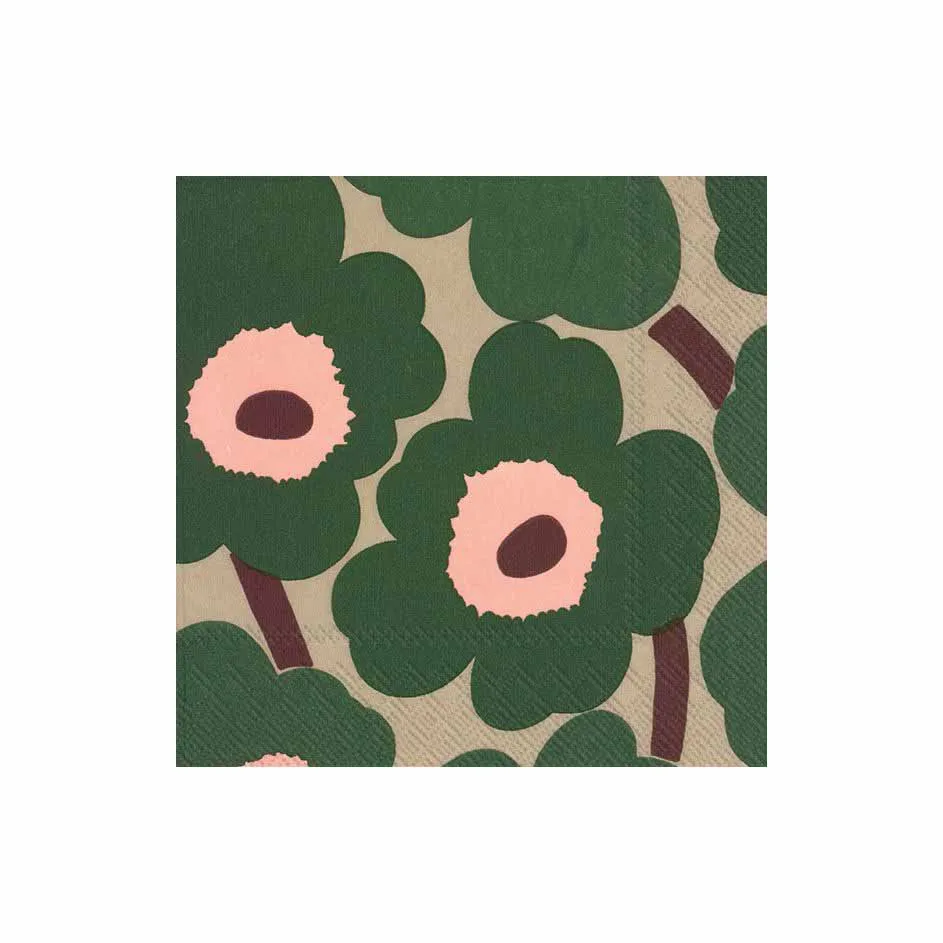 Unikko napkins 33x33cm 20件装, 绿色-粉色 Marimekko