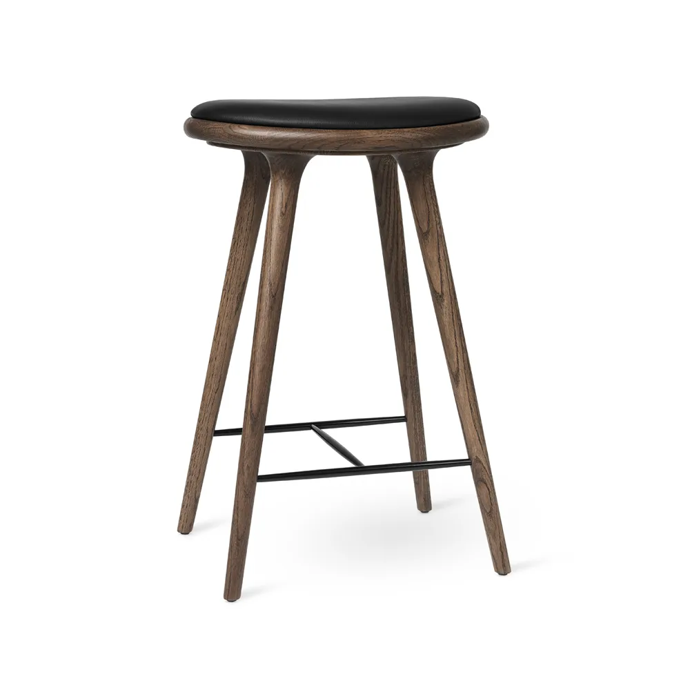 Mater high stool barstool high 74 cm 凳子, leather 黑色, dark stained beech stand Mater