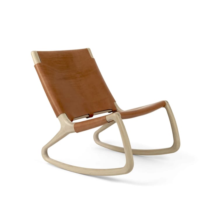 Rocker swinging 椅子 - leather whiskey, matt varnished oak stand - Mater