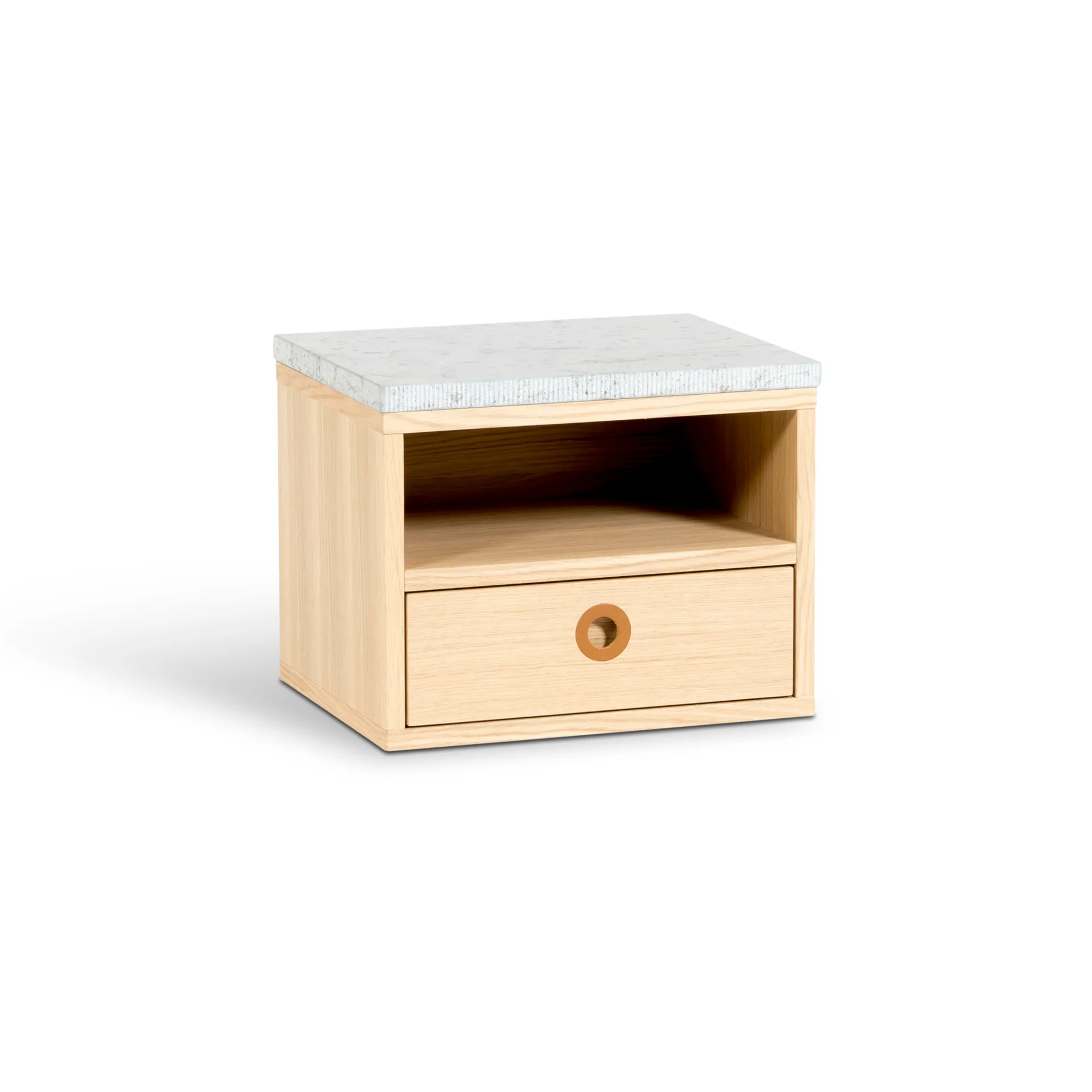 Höllviken bedside 桌子 wall-mounted, 自然木色 白色 pigment, limestone top, 1 drawer Mavis