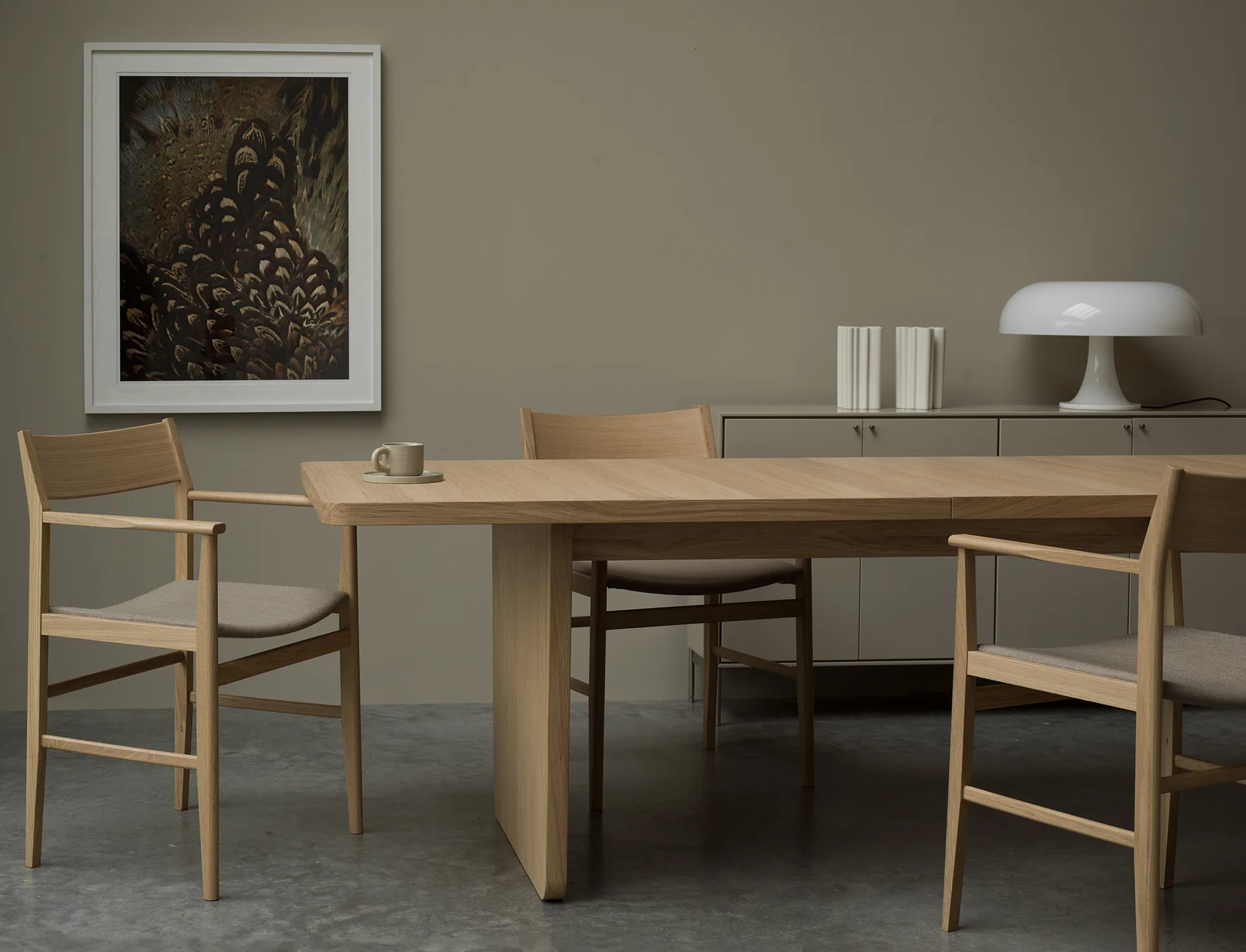 Siza 扶手椅, 白色橡木-亚麻色 seat Mavis