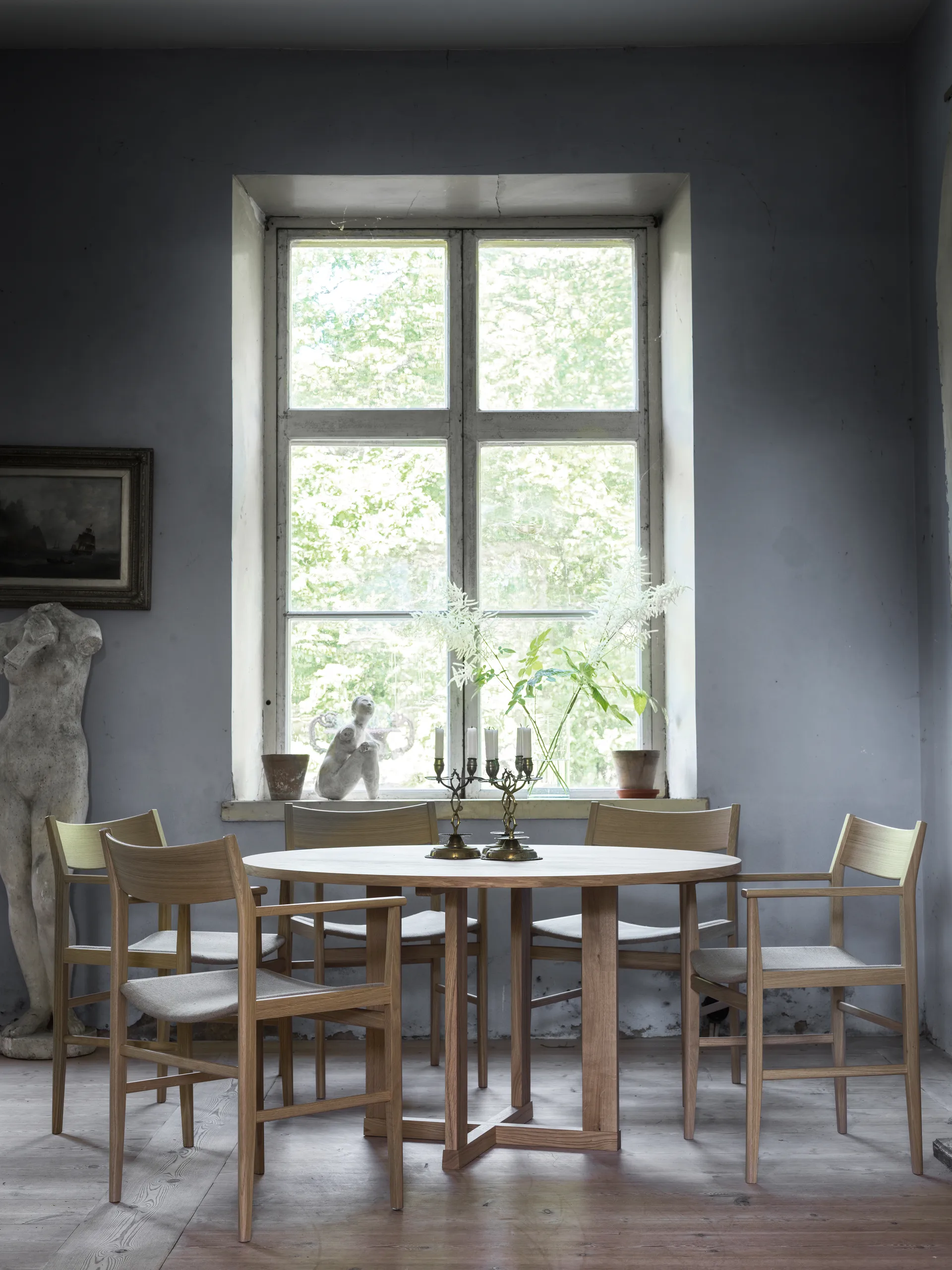 Siza 扶手椅, 白色橡木-亚麻色 seat Mavis