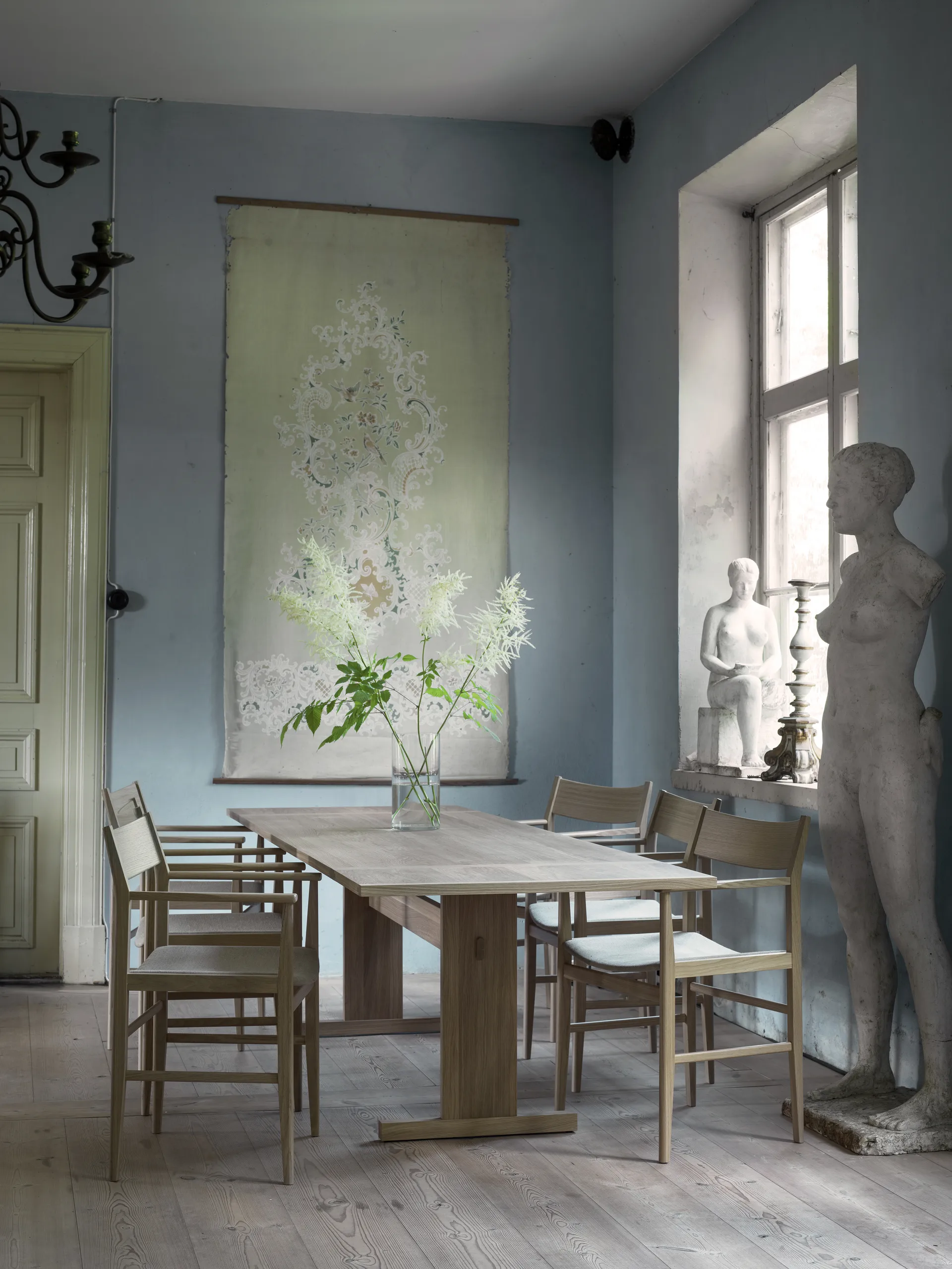 Siza 扶手椅, 白色橡木-亚麻色 seat Mavis