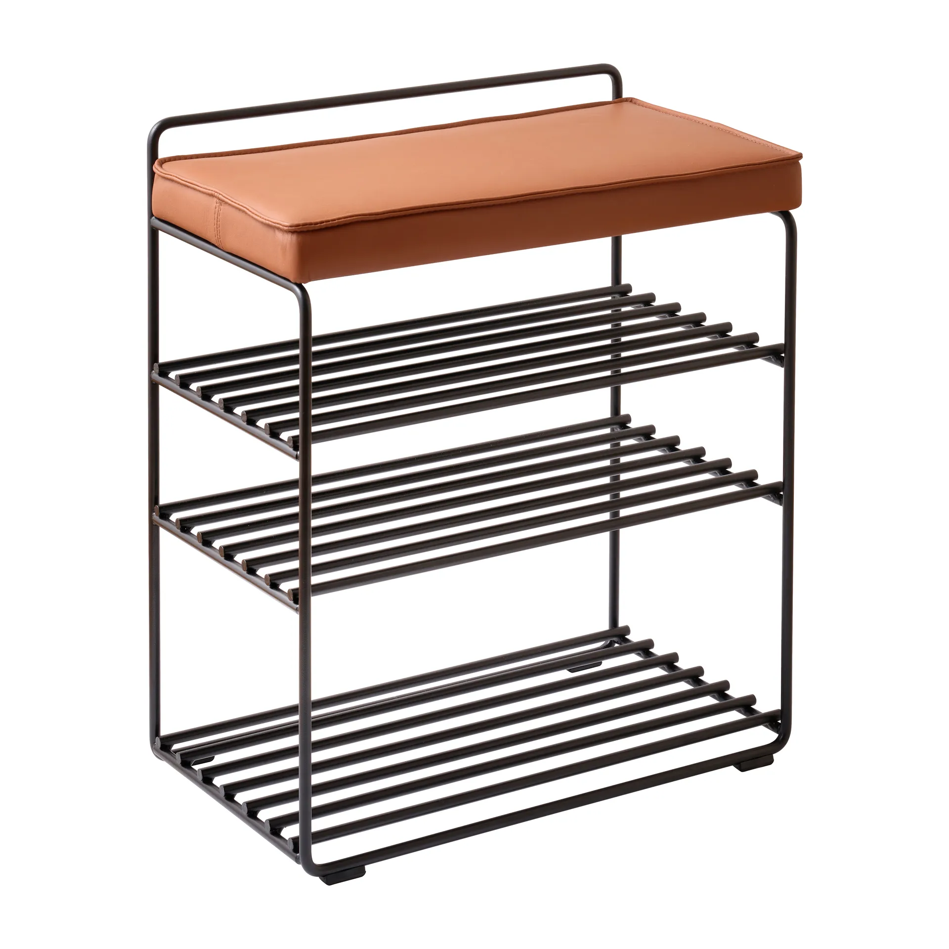 Lower East Seat 鞋架-板凳 50x28x58 cm, Black-cognac leather Maze