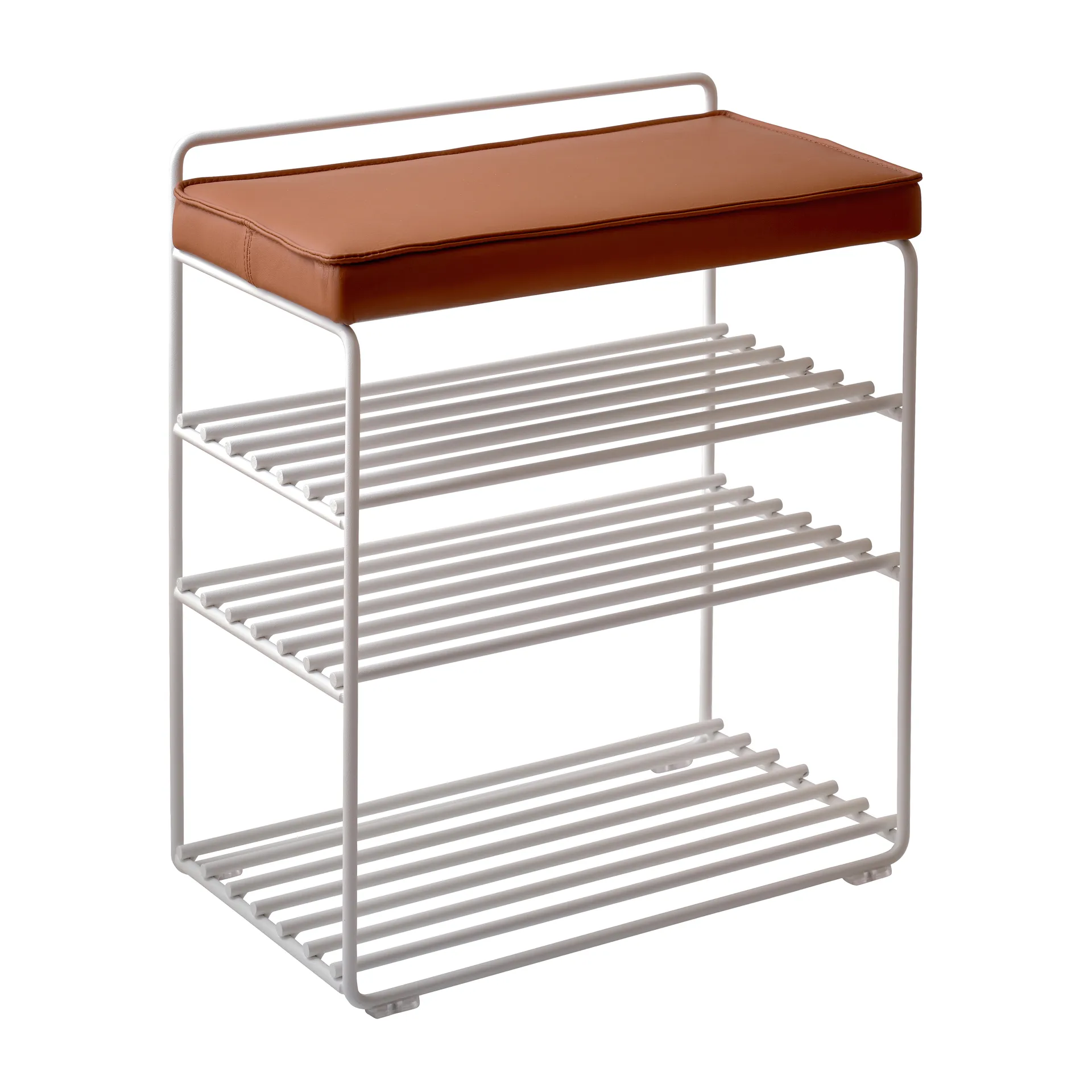 Lower East Seat 鞋架-板凳 50x28x58 cm, White-cognac leather Maze