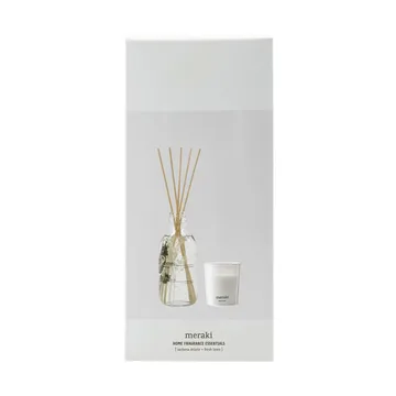 Meraki 礼盒套装 香薰藤条与香薰蜡烛 - 马鞭草细雨-清新亚麻 - Meraki