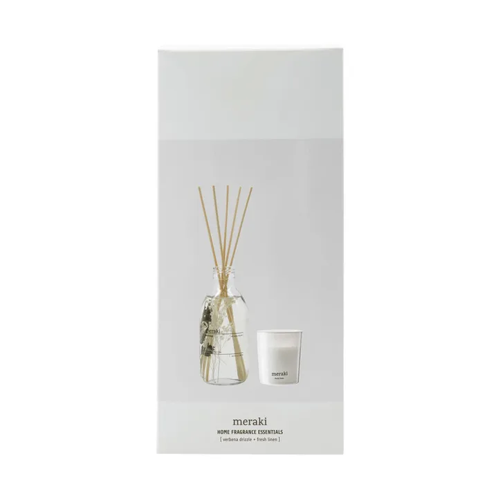 Meraki 礼盒套装 香薰藤条与香薰蜡烛 - 马鞭草细雨-清新亚麻 - Meraki