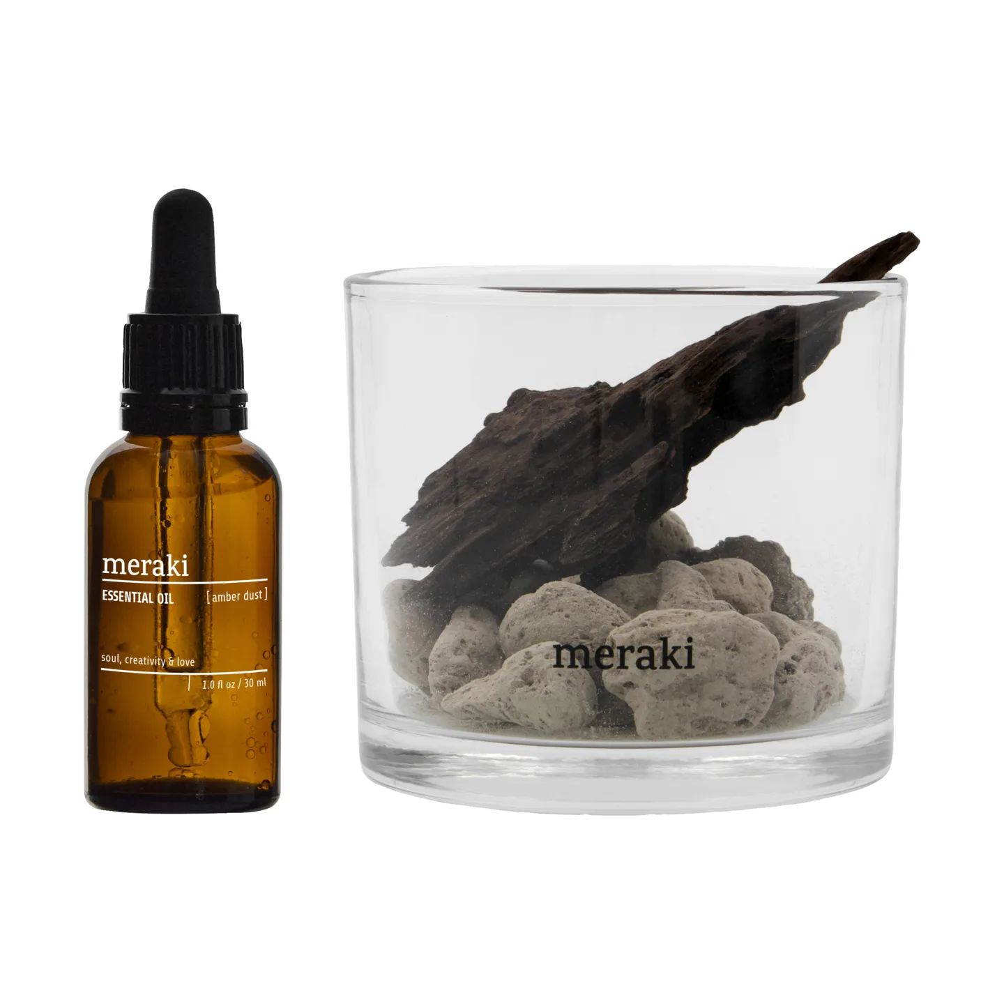 Meraki 香薰 lava stone 和 wood incl. oil, Amber dust, 黑色 Meraki