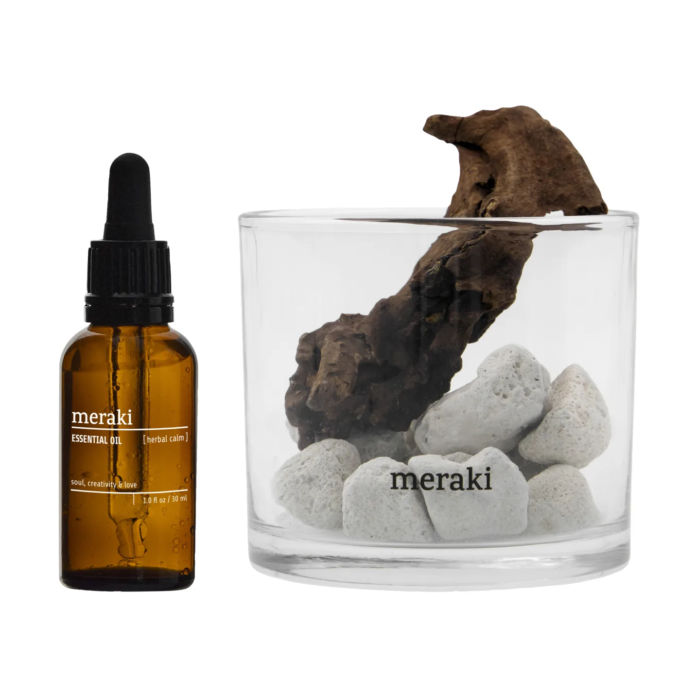 Meraki 香薰 lava stone 和 wood incl. oil, Herbal calm, 白色 Meraki